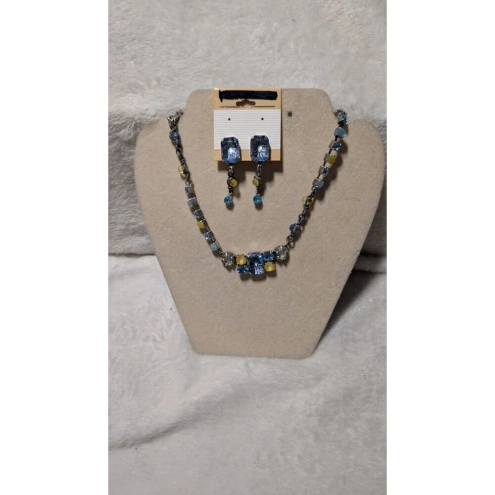 Blue & Yellow Crystal Statement Necklace Drop Earring Set
